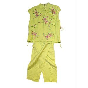 Womens Positive Attitude Missy 16 Linen Rayon Blend Embroidery Floral Set Asian